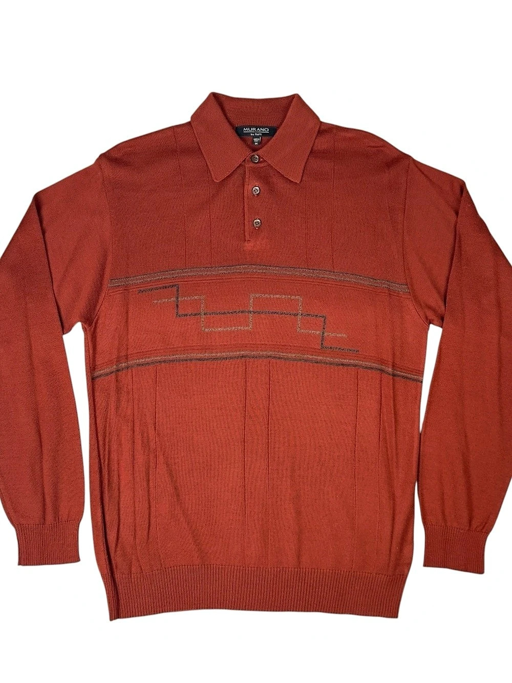 Murano By Raffi Knit Polo Wool Sweater Mens M Long Sleeve Burnt Rust Pullover